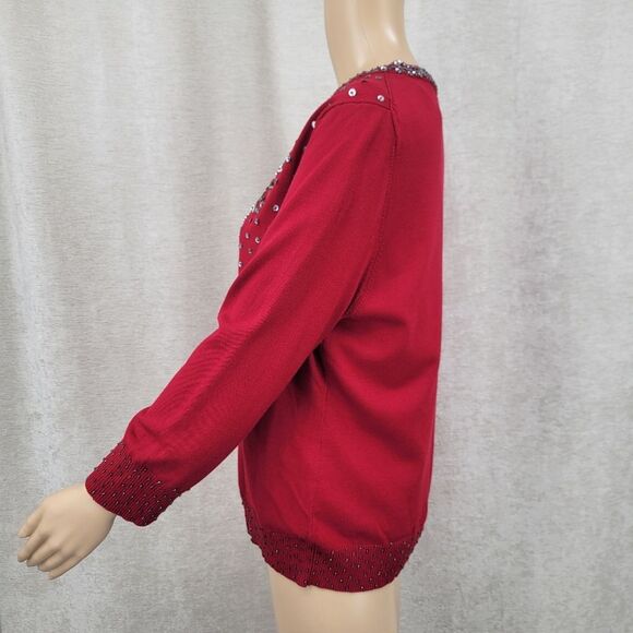 Liz Claiborne Silk Blend Red Embellished Cardigan Sweater Beaded Lined - Picture 8 of 12